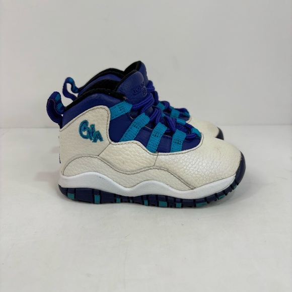 Nike Air Jordan Retro 10 Charlotte Hornets Kids Size 6C White/Blue‎ 310808-107 - Picture 1 of 7